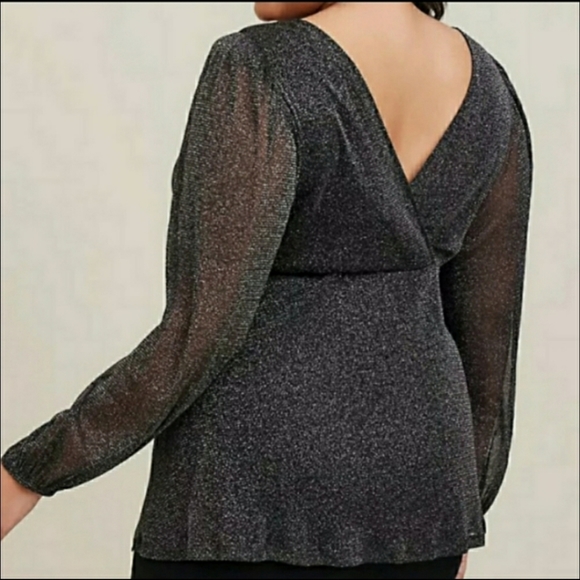 Torrid Long Sleeve Knit Lurex Surplice Peplum Top - Picture 4 of 6